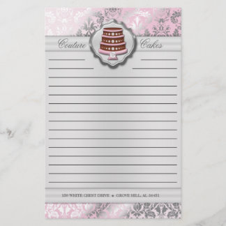 Baby Pink Cake Couture Damask Lined Business Stationery