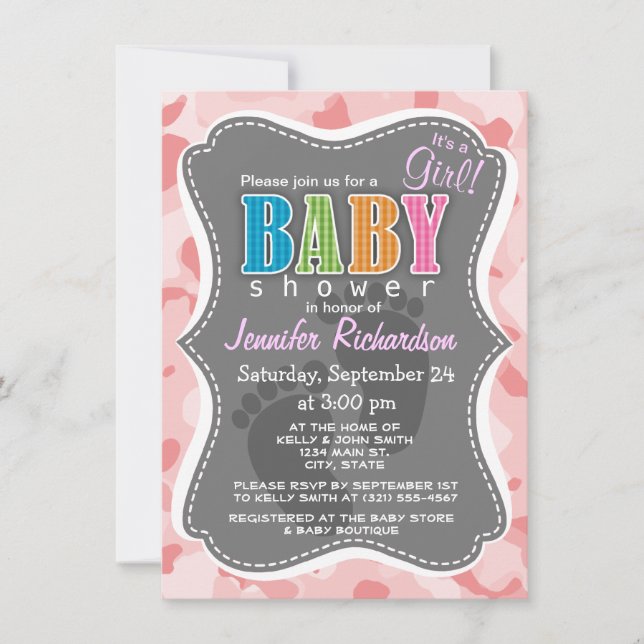 Baby Pink Camo; Camouflage Invitation (Front)