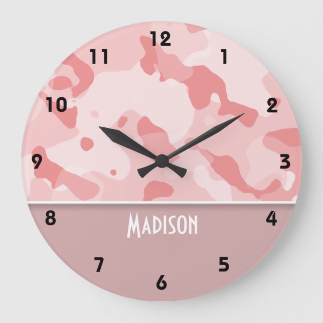 Baby Pink Camo; Personalised Large Clock (Front)