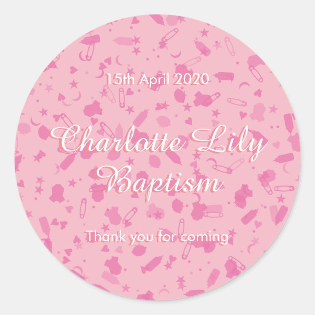 Baby Pink Confetti Baptism Christening Favour Classic Round Sticker (Front)