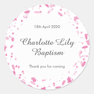 Baby Pink Confetti Baptism Christening Favour Classic Round Sticker