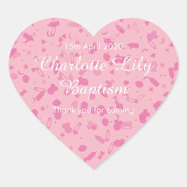 Baby Pink Confetti Baptism Christening Favour Heart Sticker (Front)