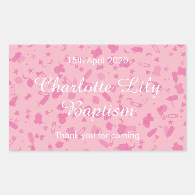 Baby Pink Confetti Baptism Christening Favour Rectangular Sticker (Front)