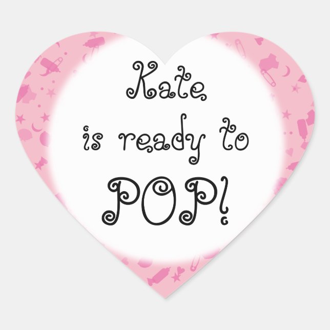Baby Pink Confetti Ready to POP! Baby Shower Heart Sticker (Front)