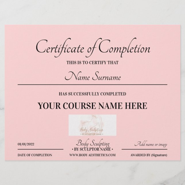Baby pink course online certificate of completion (Front)