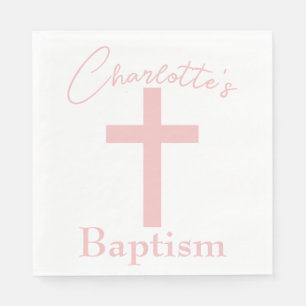 Baby Pink Cross with Custom Name Baptism Napkin