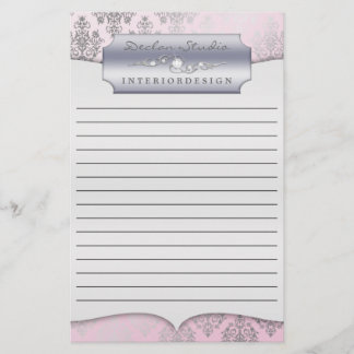 Baby Pink Dashing Damask Lined Business Stationary Stationery