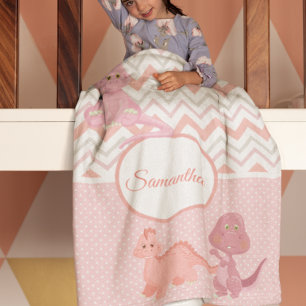 Baby Pink Dinosaur Chevron Personalised Fleece Blanket