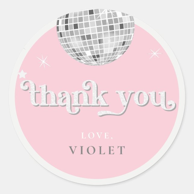 Baby Pink Disco Bridal Shower Circle Classic Round Sticker (Front)