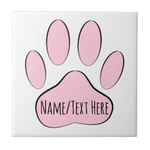 Baby Pink Dog Pawprint Custom Name Ceramic Tile