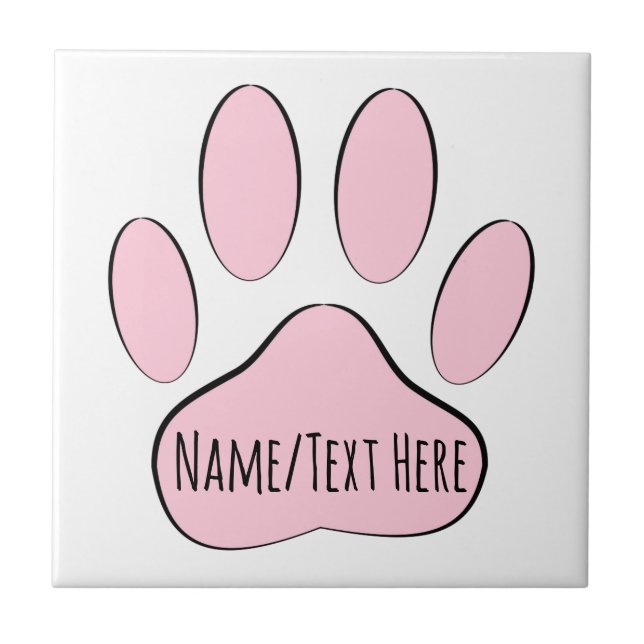 Baby Pink Dog Pawprint Custom Name Ceramic Tile (Front)