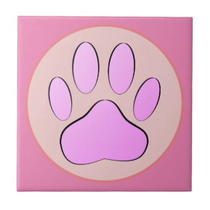 Baby Pink Dog Pawprint Round Frame Ceramic Tile