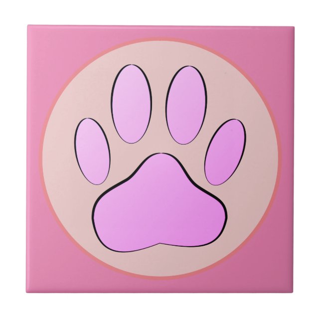 Baby Pink Dog Pawprint Round Frame Ceramic Tile (Front)