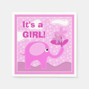 Baby Pink Elephant It's a Girl Baby Shower Napkin
