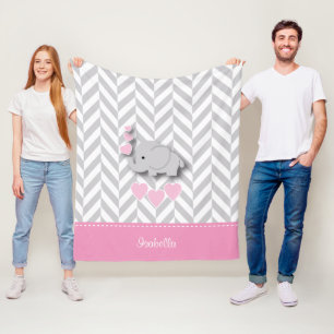 Baby Pink Elephant - Personalise Fleece Blanket