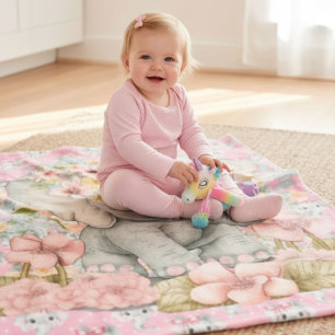 Baby Pink Elephants Fleece Blanket