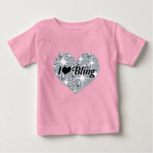 Baby Pink Faux diamond heart 'I Love Bling' design Baby T-Shirt