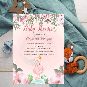 Baby Pink Flamingo Crown Floral Baby Shower  Invitation