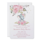 Baby Pink Floral Cute Elephant Girl Baby Shower