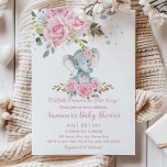 Baby Pink Floral Cute Elephant Girl Baby Shower Invitation<br><div class="desc">Personalise this cute baby girl floral elephant baby shower invitation with your own wording easily and quickly. Simply click the Edit Using Design Tools button to further edit the text, wording, font style, font size, font colour, add more text, move or remove some images. Featuring a cute baby elephant and...</div>