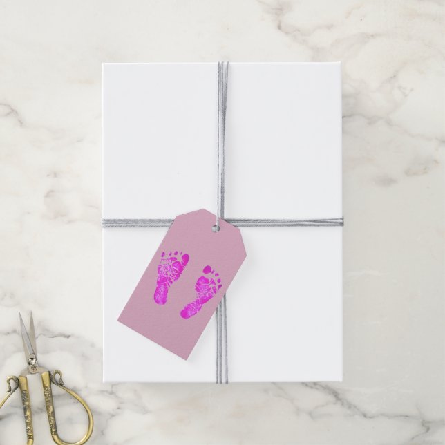 Baby Pink Footprints Gift Tags (With Twine)