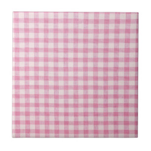 Baby Pink Gingham Ceramic Tile