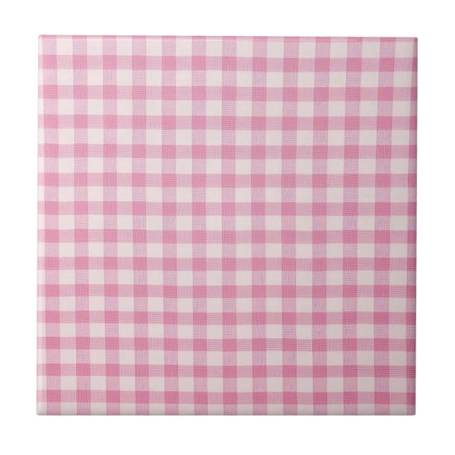Baby Pink Gingham Ceramic Tile (Front)