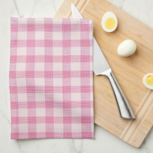 Baby Pink Gingham Fabric Pattern Tea Towel