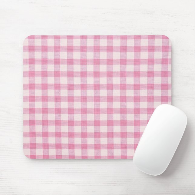 Baby Pink Gingham Mouse Pad (With Mouse)