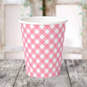 Baby Pink Gingham Paper Cups