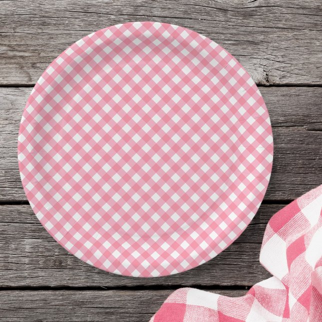 Baby Pink Gingham Paper Plate (Creator Uploaded)