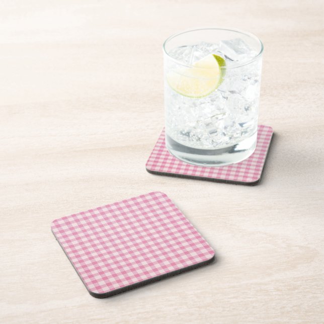 Baby Pink Gingham Pattern Coaster (Right Side)