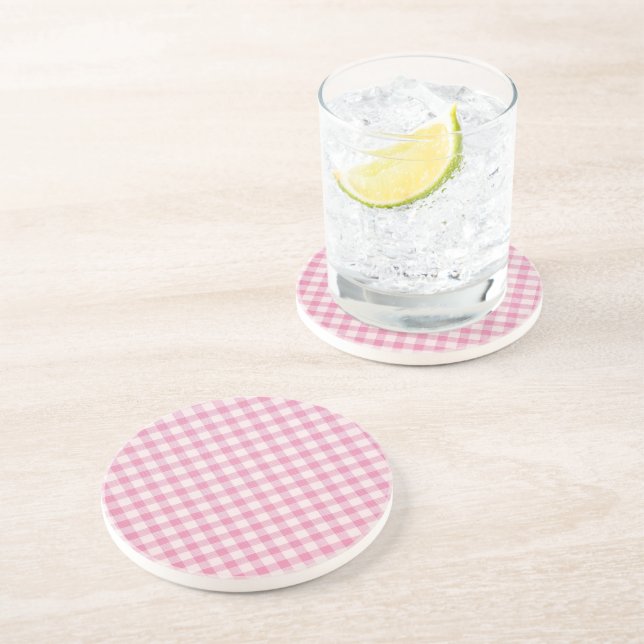 Baby Pink Gingham Pattern Coaster (Side)
