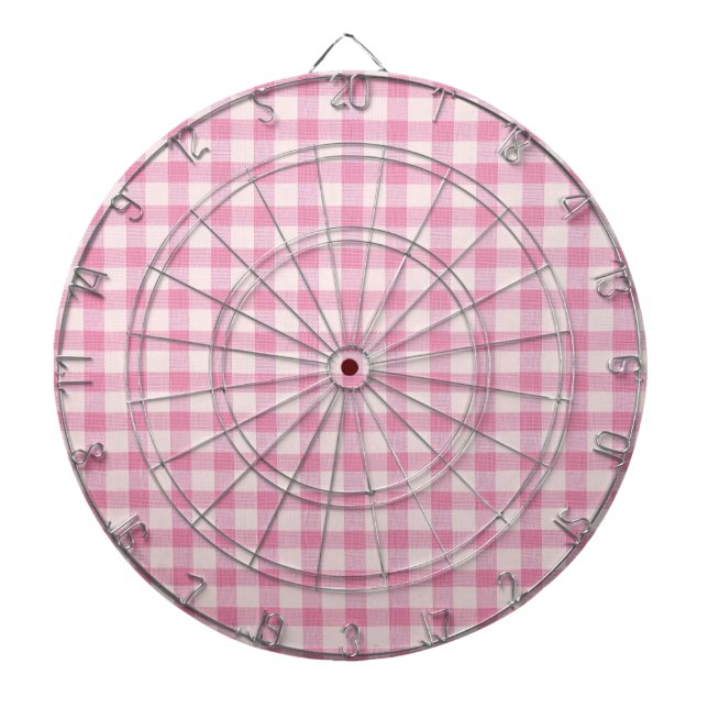 Baby Pink Gingham Pattern Dartboard (Front)