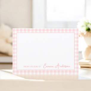 Baby Pink Gingham Personal Stationery  Thank You Card