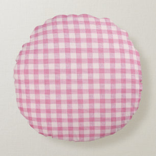 Baby Pink Gingham Round Cushion