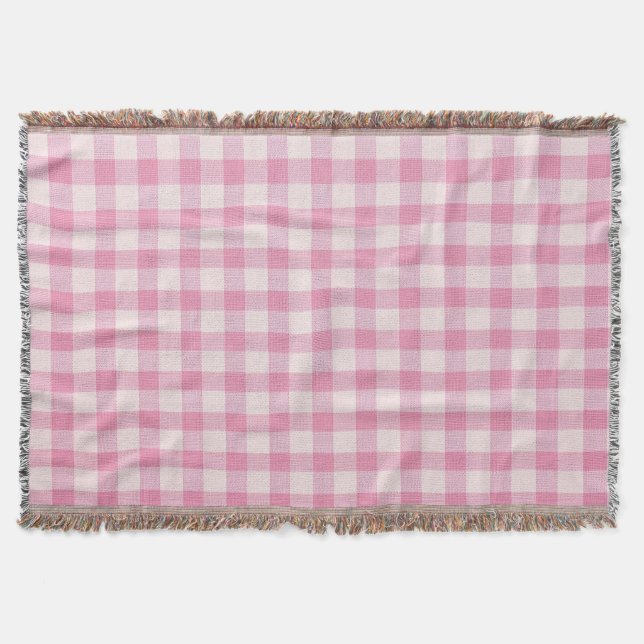 Baby Pink Gingham Throw Blanket (Front)