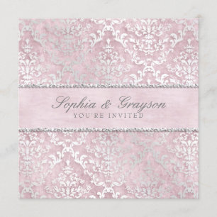 Baby Pink Glimmer Damask Wedding Invite