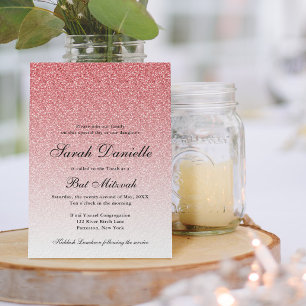 Baby Pink Glitter Glam Bat Mitzvah Invitation