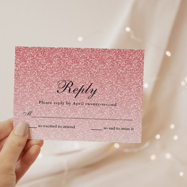 Baby Pink Glitter Glam Personalised Reply Card (Creator Uploaded)