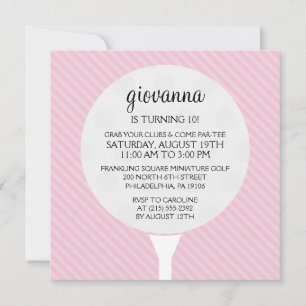 Baby Pink Golf Ball Miniature Golf Birthday Party Invitation