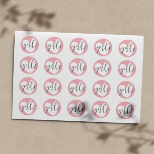 Baby Pink Heart "Girls" Grey White Classic Round Sticker
