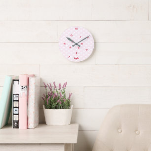 Baby Pink Hearts Custom Name Girls Kids Room Decor Round Clock