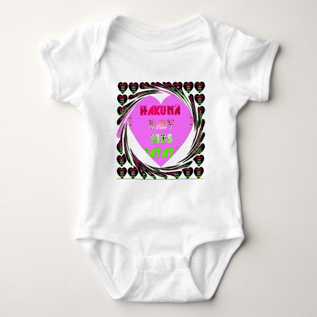 Baby Pink  Hearts Hakuna Matata Baby Kids Design.p Baby Bodysuit (Front)