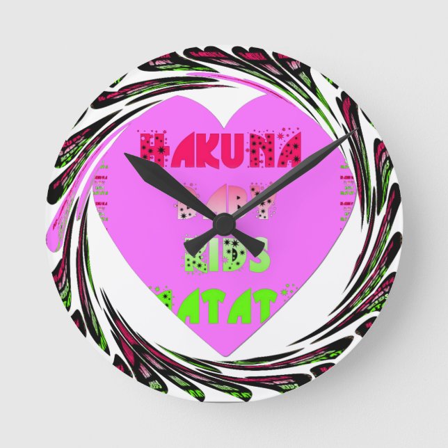 Baby Pink  Hearts Hakuna Matata Baby Kids Design.p Round Clock (Front)
