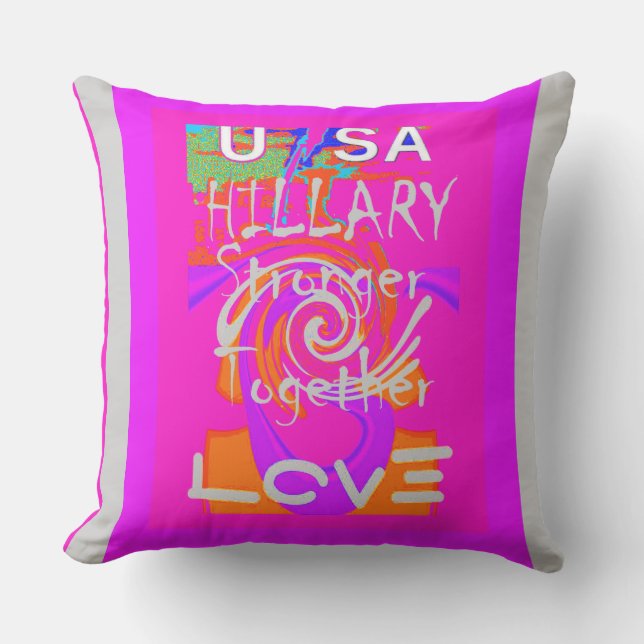 Baby pink Hillary USA President stronger together Outdoor Cushion (Front)