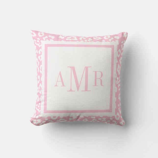 Baby Pink Leopard Print Monogram Initials Cushion (Front)
