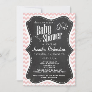 Baby Pink, Light Pink Chevron Stripes; Chalk Invitation
