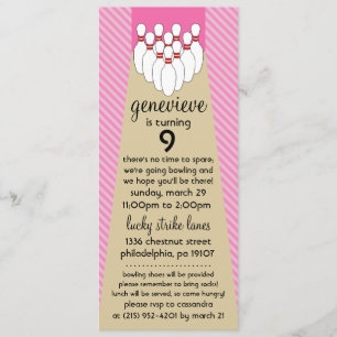 Baby Pink Lucky Strike Bowling Birthday Party Invitation