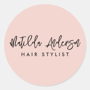 Baby pink modern minimal elegant script classic round sticker